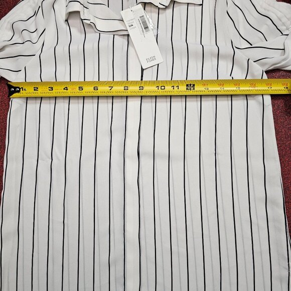 Eileen Fisher Silk Crepe Button Up Shirt PS Ivory Painterly Stripe Ruched Sleeve - Picture 5 of 12
